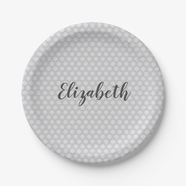 Lovely and Vibrant Gray Polka dots Paper Plates (Front)
