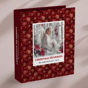 Lovely Angel Poinsettia Red Gold Custom Christmas 3 Ring Binder