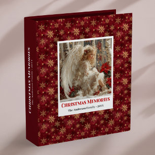 Lovely Angel Poinsettia Red Gold Editable Christma 3 Ring Binder