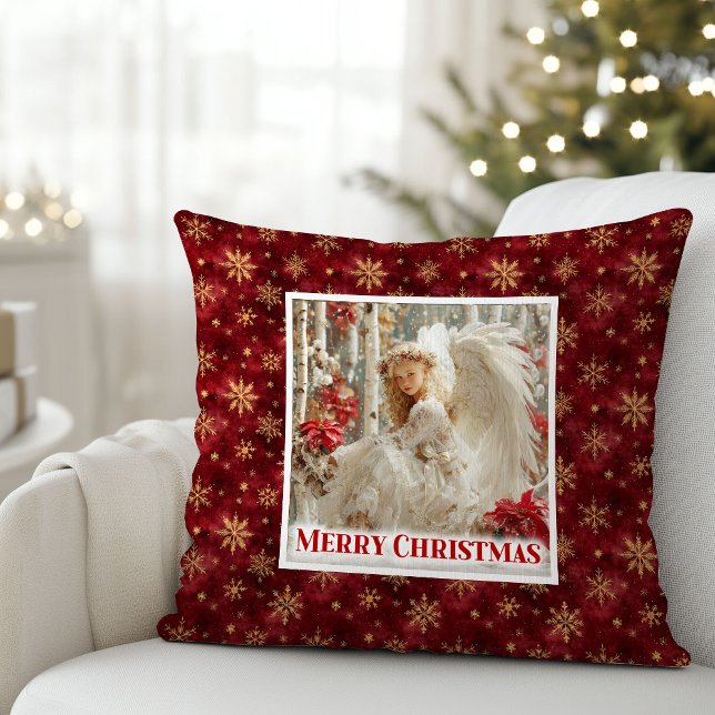 Lovely Angel Poinsettia Red Gold Holiday Christmas Throw Pillow (Lovely Angel Poinsettia Red Gold Holiday Christmas Pillow

)