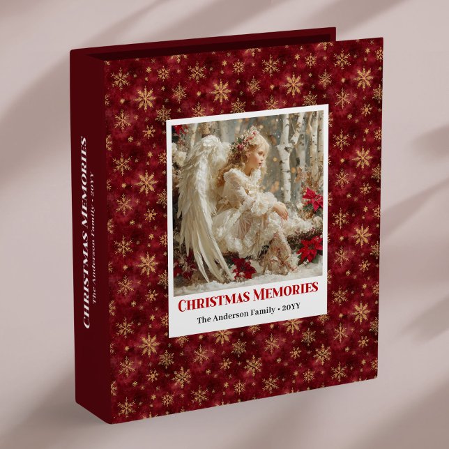 Lovely Angel Poinsettia Red Gold Personalized Xmas 3 Ring Binder (Lovely Angel Poinsettia Red Gold Personalized Christmas Memory Album

)