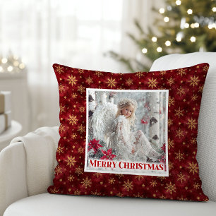 Lovely Angel Red Gold Personalized Best Christmas Throw Pillow