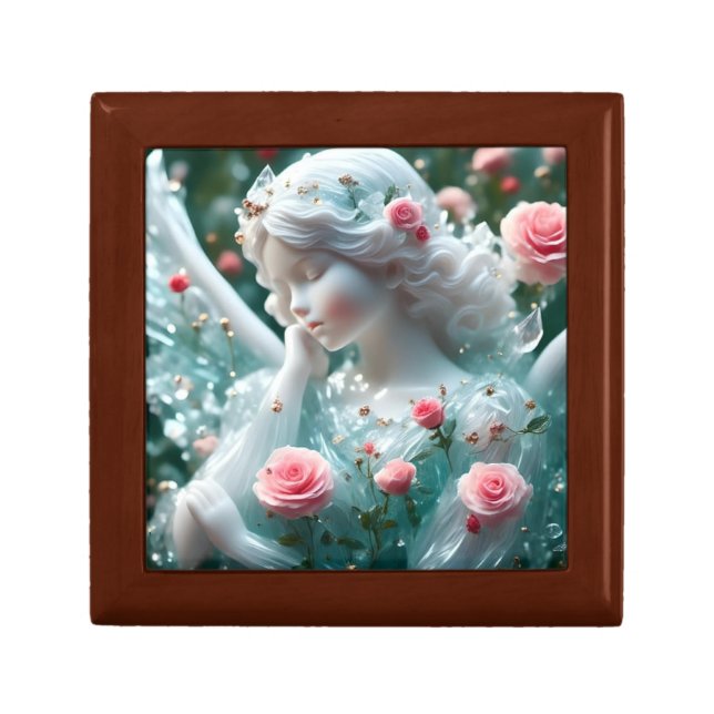 Lovely Angel With Roses Wooden Gift Box (Front)