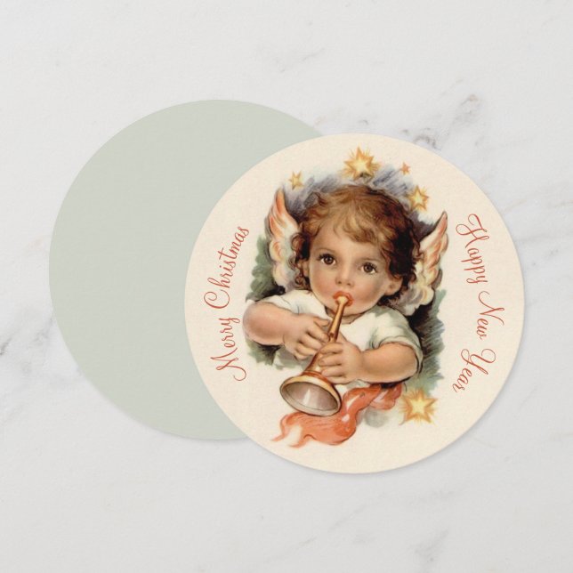 Lovely angel with trumpet CC1034 Christmas card (Front/Back)