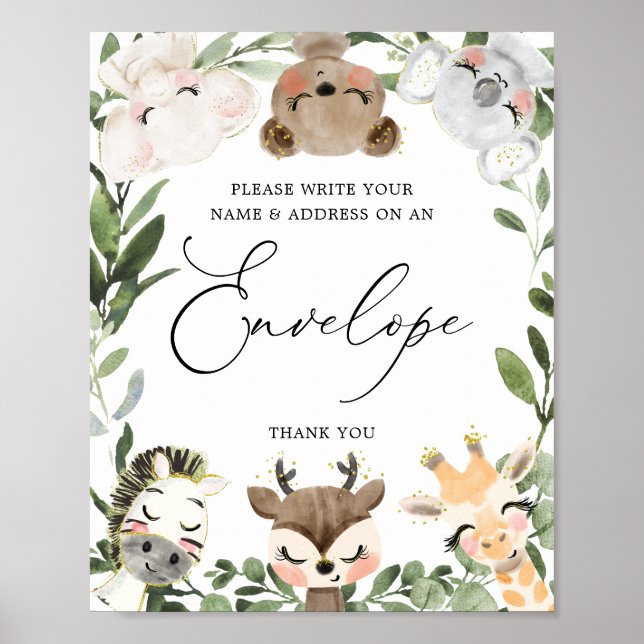 Lovely Animals Baby Shower Address Envelope Sign (Front)