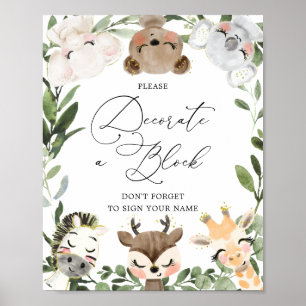 Lovely Animals Baby Shower Decorate A Block Sign