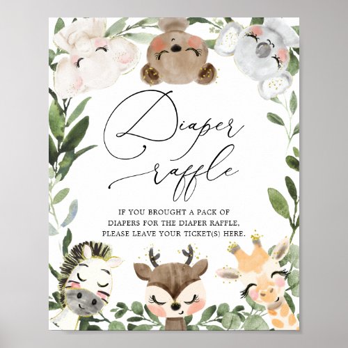 Lovely Animals Baby Shower Diaper Raffle Sign