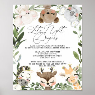 Lovely Animals Baby Shower Late Night Diapers Sign