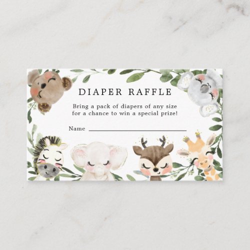Lovely Animals Diaper Raffle Baby Shower Card