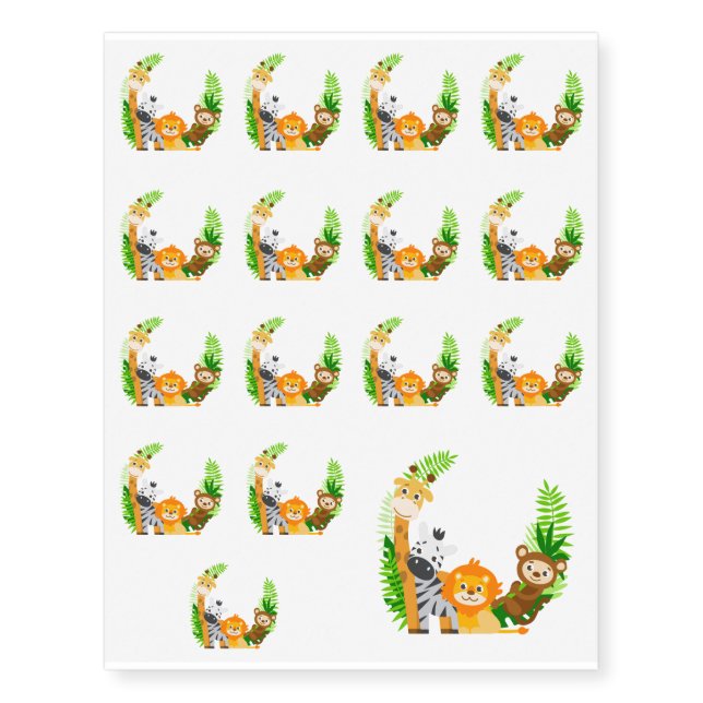 Lovely animals with palm leaves temporary tattoos (Front)