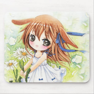 Lovely anime girl with daisy mouse pad