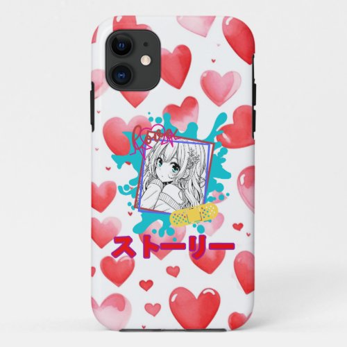 Lovely anime girl with red hearts Case