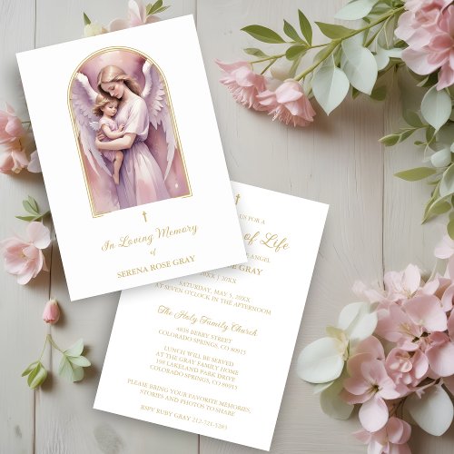 Lovely Arch Angel Guardian with Baby Funeral Invitation