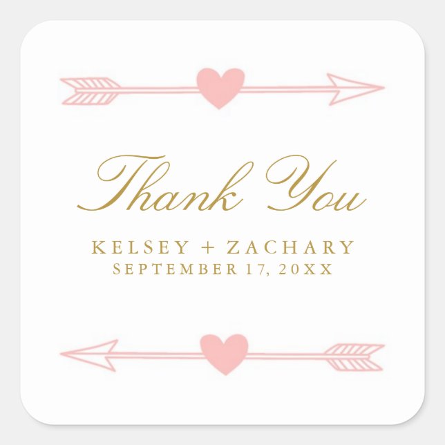 Lovely Arrows Wedding Favor Stickers / Blush Gold (Front)