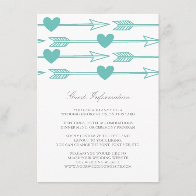 Lovely Arrows Wedding Insert Card / Teal & Gray (Front)
