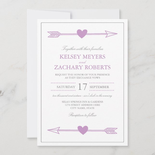 Lovely Arrows Wedding Invitation / Lilac and Gray (Front)