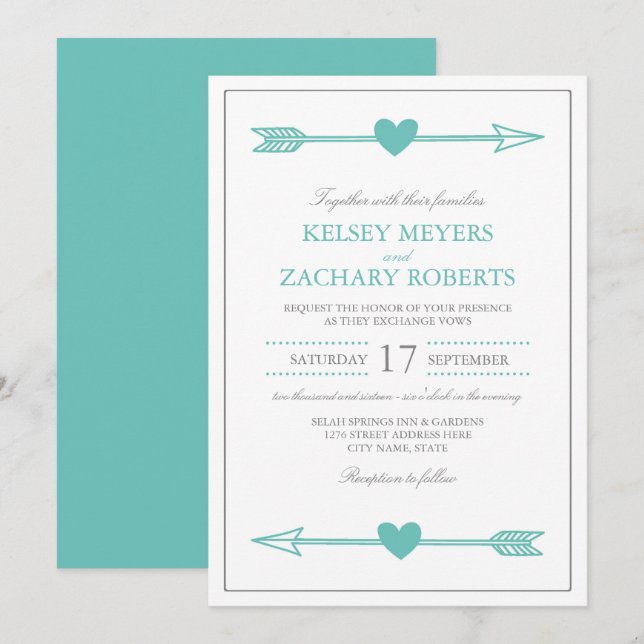 Lovely Arrows Wedding Invitation / Teal and Gray (Front/Back)