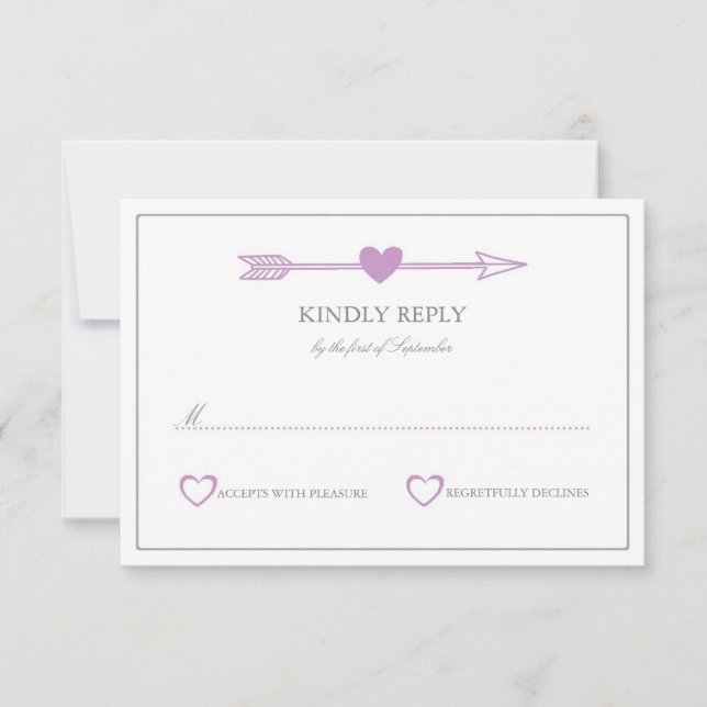 Lovely Arrows Wedding RSVP Card / Lilac and Gray (Front)
