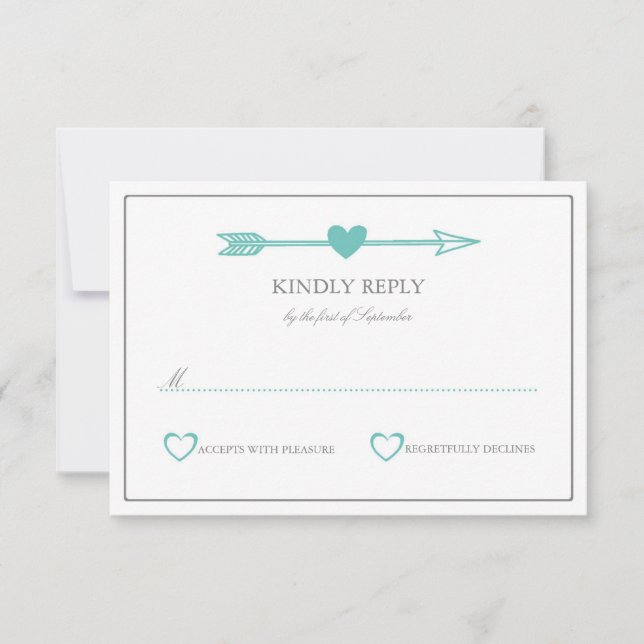 Lovely Arrows Wedding RSVP Card / Teal & Gray (Front)