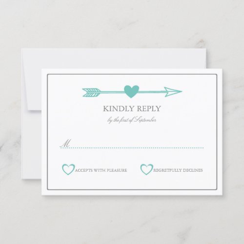 Lovely Arrows Wedding RSVP Card  Teal  Gray