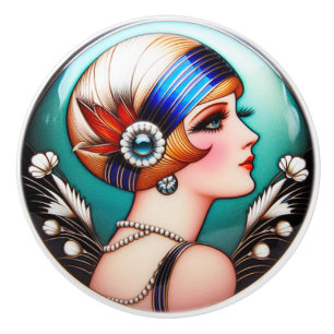 Lovely Art Dec Flapper Ceramic Knob