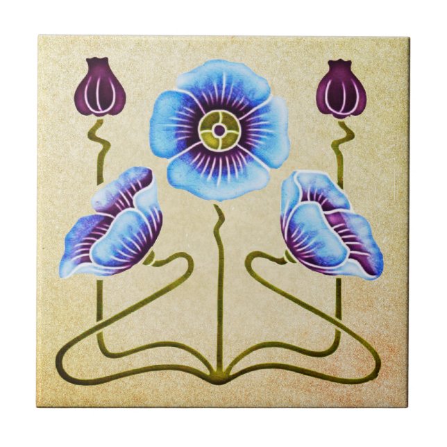 Lovely Art Nouveau Floral on Stone Ceramic Tile (Front)