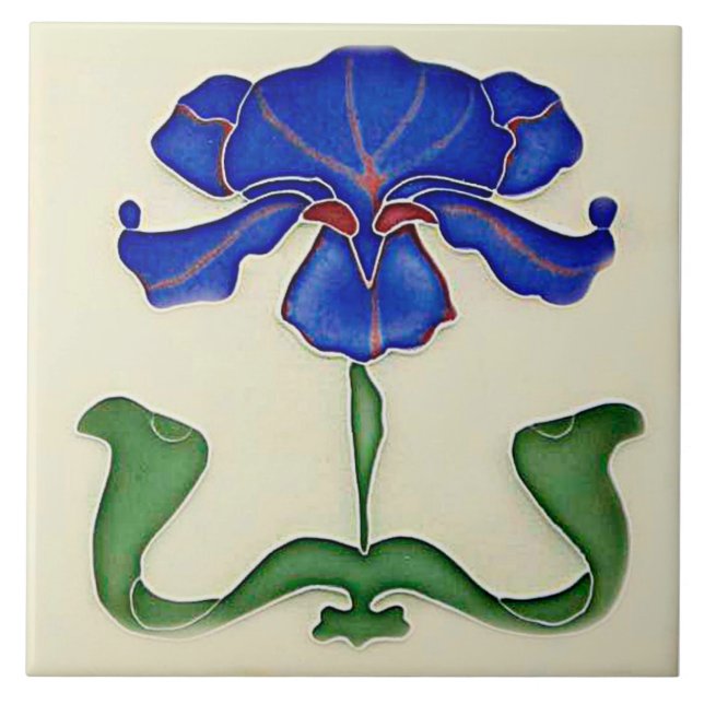 Lovely Art Nouveau Style Iris Ceramic Tile (Front)