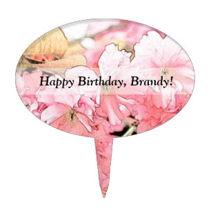 Lovely artistic sketch pink cherry blossom flowers cake topper