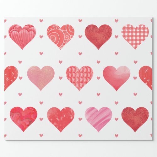 Lovely Assorted Hearts on White Valentines Day Wrapping Paper