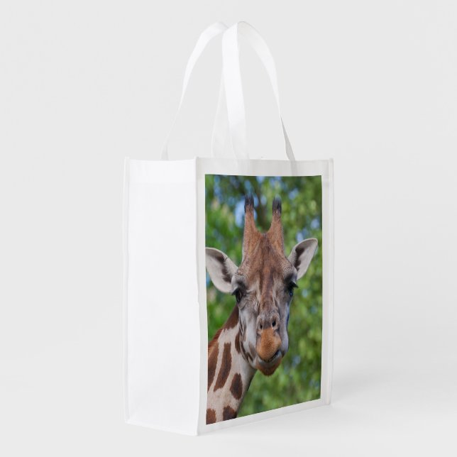 Lovely Attentive Giraffe Reusable Grocery Bag (Back Side)