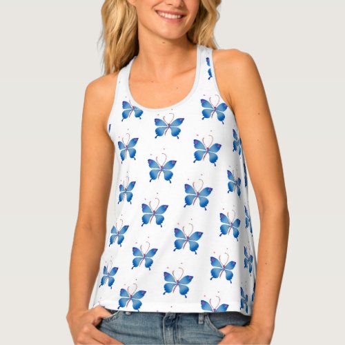 Lovely attractive spaghetti straps blue butterfly tank top