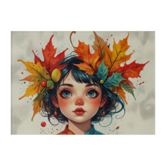 Lovely Autumn Girl with Fall Leaves Acrylic Print