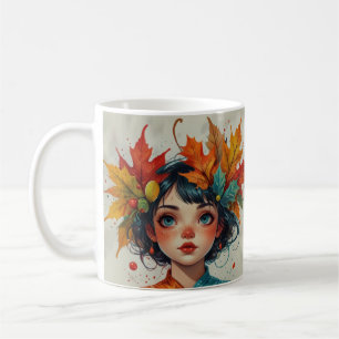Lovely Autumn Girl with Fall Leaves Coffee Mug