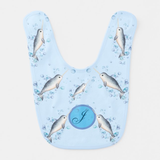Lovely Baby boy Narwhal colourful bubbles  Bib (Front)