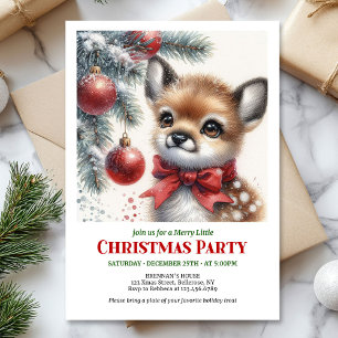 Lovely baby deer snowy forest watercolor cozy  invitation