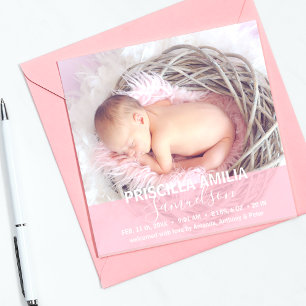 Lovely Baby Girl Birth Announcement Pink PHOTO