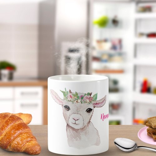 Lovely Baby Goat with Floral Wreath  Coffee Mug