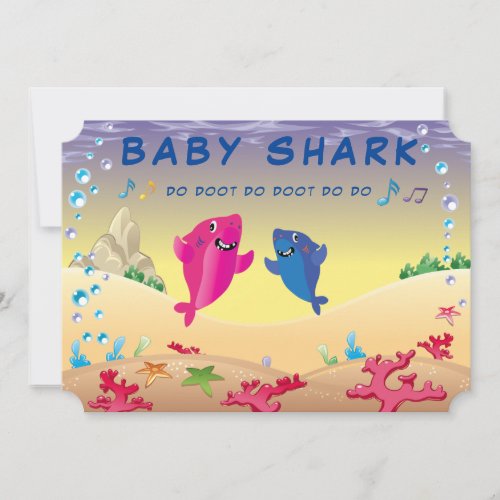 Lovely Baby Shark Birthday Ocean Party Invitation