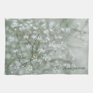 Lovely Baby's Breath Nature Flower Photo With Name Kitchen Towel