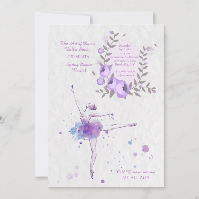 Lovely Ballerina Invitation (Front)