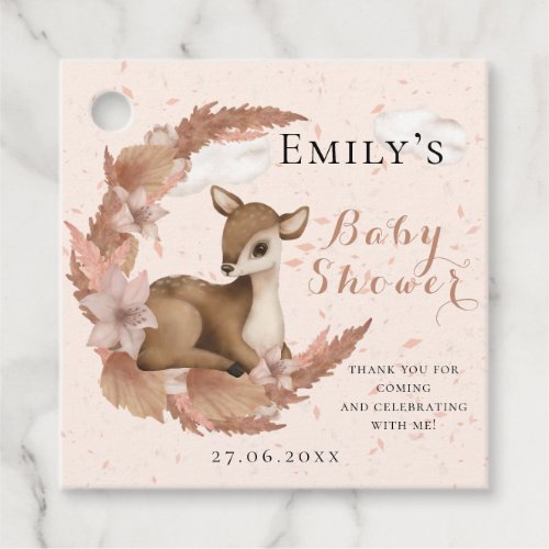 Lovely Bambi  Flowers Pastel Pink Baby Shower Favor Tags