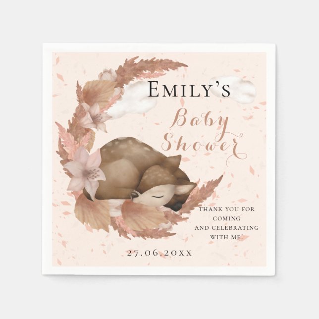 Lovely Bambi & Flowers Pastel Pink Baby Shower Nap Napkins (Front)