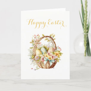 Lovely Basket of Eggs and Flowers Easter Holiday Card