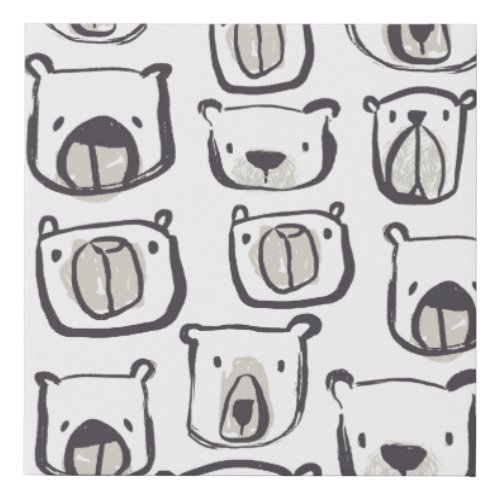 Lovely bear face hand drawn doodles illustration p faux canvas print