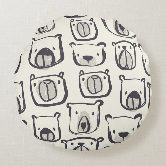 Lovely bear face hand drawn doodles illustration p round pillow (Front)