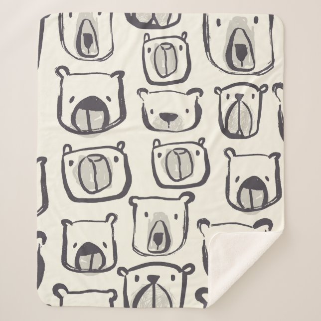 Lovely bear face hand drawn doodles illustration p sherpa blanket (Front)