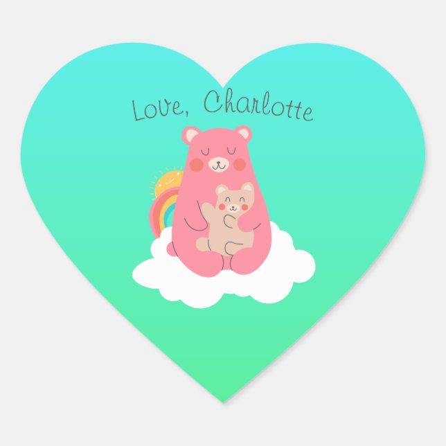 Lovely Bear Family  Heart Sticker (Front)
