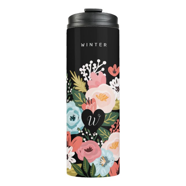 Lovely Beautiful Botanical Blooming Floral Heart Thermal Tumbler (Front)