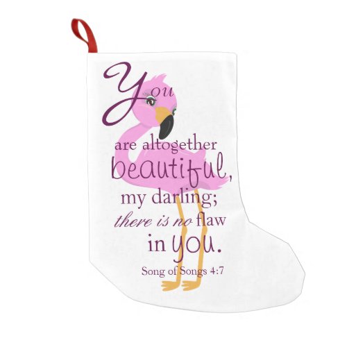 Lovely Bible Verse with a Flamingo Small Christmas Stocking