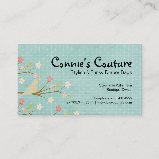 Lovely Bird and Floral Business Card (Front)